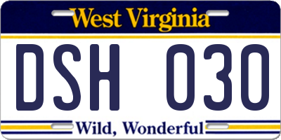 WV license plate DSH030