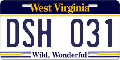WV license plate DSH031