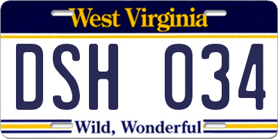 WV license plate DSH034