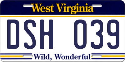 WV license plate DSH039