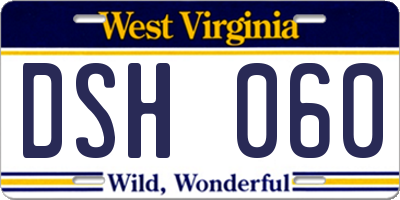 WV license plate DSH060