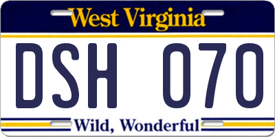 WV license plate DSH070