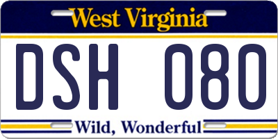 WV license plate DSH080