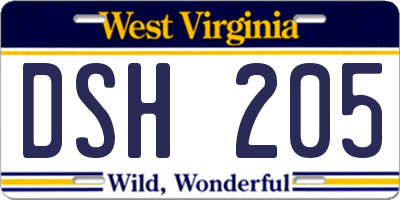 WV license plate DSH205