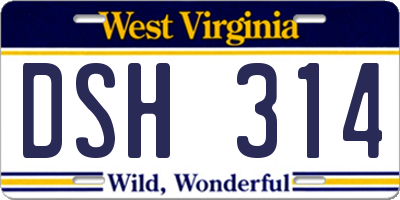 WV license plate DSH314
