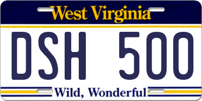 WV license plate DSH500