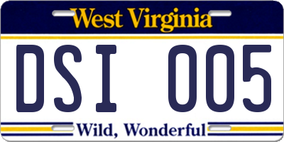 WV license plate DSI005
