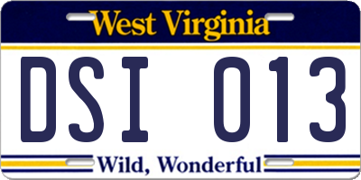 WV license plate DSI013