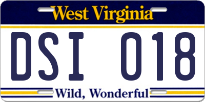WV license plate DSI018
