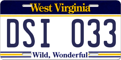 WV license plate DSI033