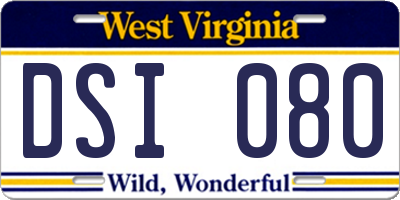 WV license plate DSI080