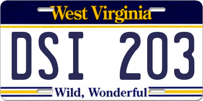 WV license plate DSI203