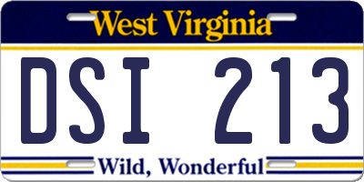 WV license plate DSI213