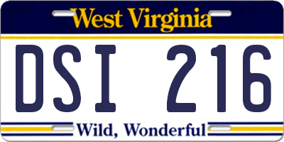 WV license plate DSI216
