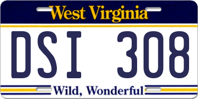 WV license plate DSI308