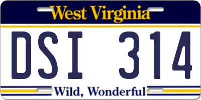 WV license plate DSI314