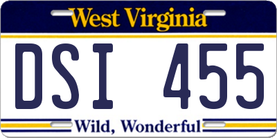 WV license plate DSI455