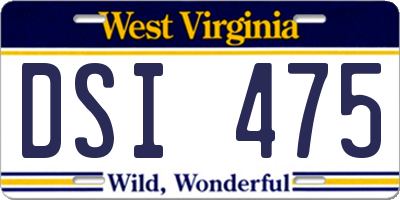 WV license plate DSI475