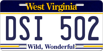 WV license plate DSI502