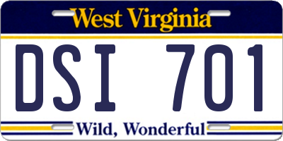 WV license plate DSI701