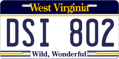 WV license plate DSI802