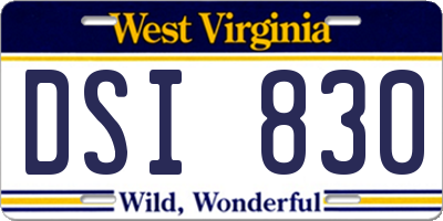 WV license plate DSI830