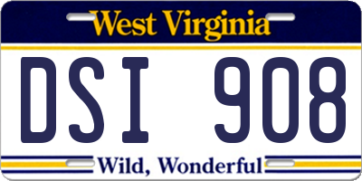 WV license plate DSI908