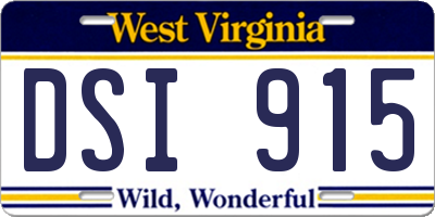 WV license plate DSI915