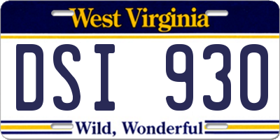 WV license plate DSI930