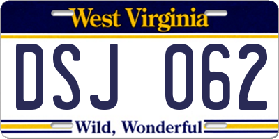 WV license plate DSJ062