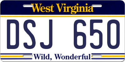 WV license plate DSJ650