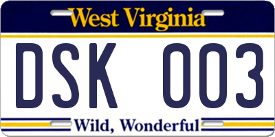 WV license plate DSK003