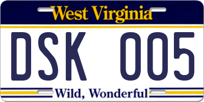 WV license plate DSK005