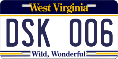 WV license plate DSK006
