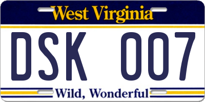 WV license plate DSK007