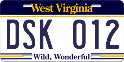 WV license plate DSK012