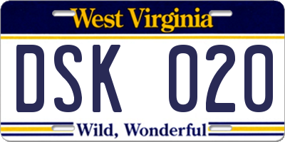 WV license plate DSK020