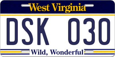 WV license plate DSK030