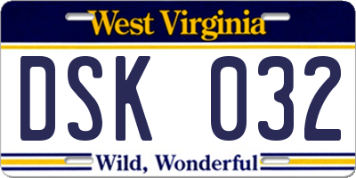 WV license plate DSK032
