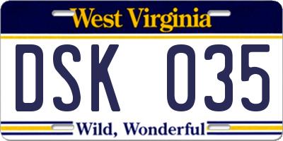 WV license plate DSK035