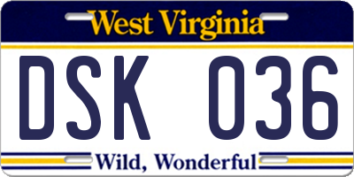 WV license plate DSK036
