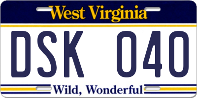 WV license plate DSK040