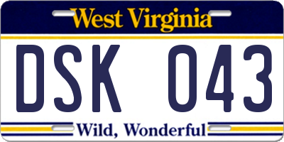 WV license plate DSK043