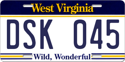 WV license plate DSK045