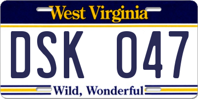 WV license plate DSK047