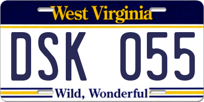 WV license plate DSK055