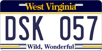 WV license plate DSK057