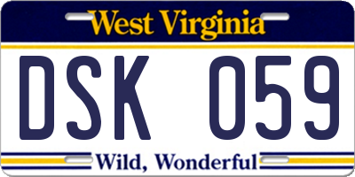 WV license plate DSK059