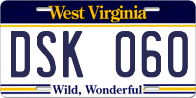 WV license plate DSK060
