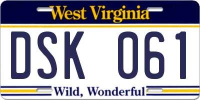 WV license plate DSK061